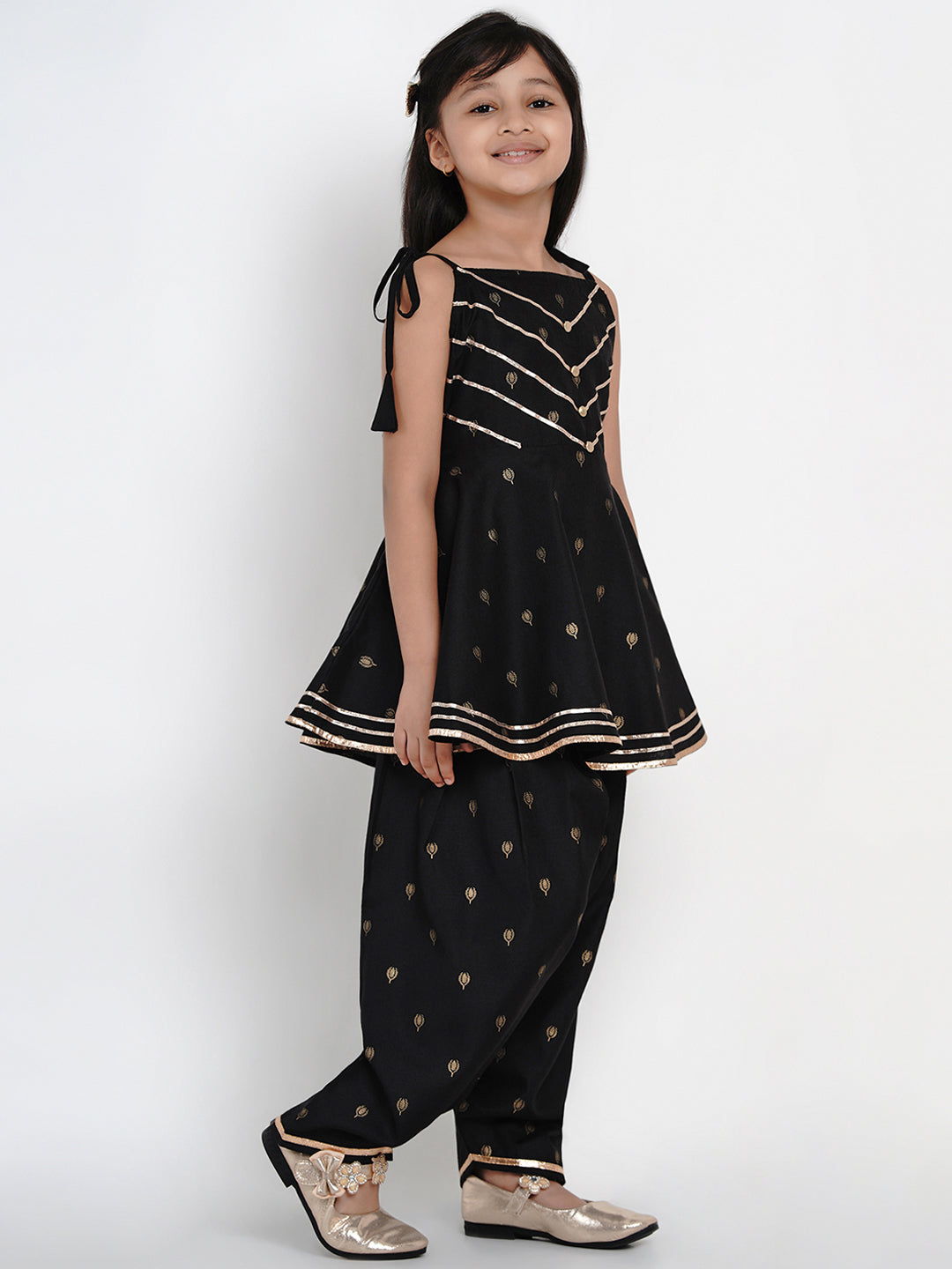 Girls Black Printed Kurti with Salwar for Kids - Bhama - Distacart