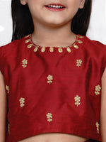 Thumbnail for Girls Maroon & Gold-Toned Embroidered Ready to Wear Lehenga Choli for Kids - Bhama - Distacart
