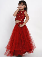 Thumbnail for Girls Maroon & Gold-Toned Embroidered Ready to Wear Lehenga Choli for Kids - Bhama - Distacart