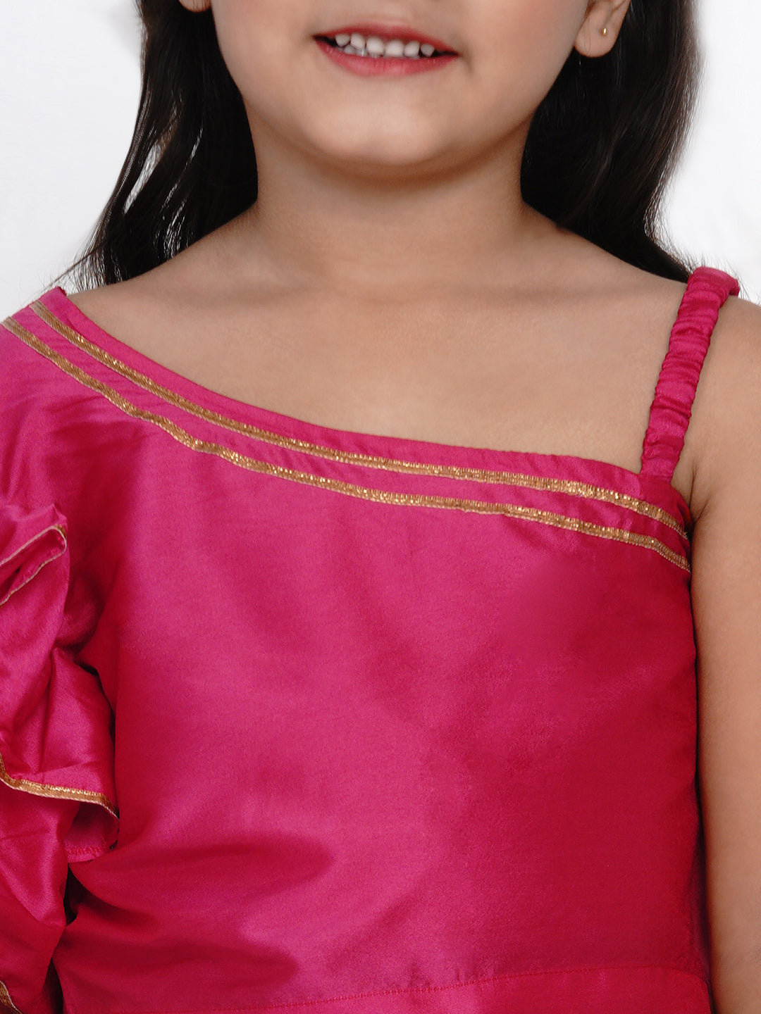 Girls Pink & Black Printed Ready to Wear Lehenga & Blouse for Kids - Bhama - Distacart