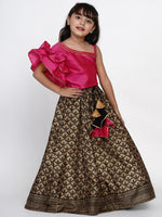 Thumbnail for Girls Pink & Black Printed Ready to Wear Lehenga & Blouse for Kids - Bhama - Distacart