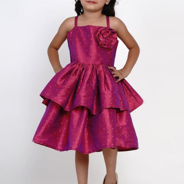 Fuchsia Jacquard Midi Dress for Kids - Bhama - Distacart