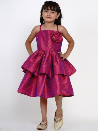 Fuchsia Jacquard Midi Dress for Kids - Bhama - Distacart