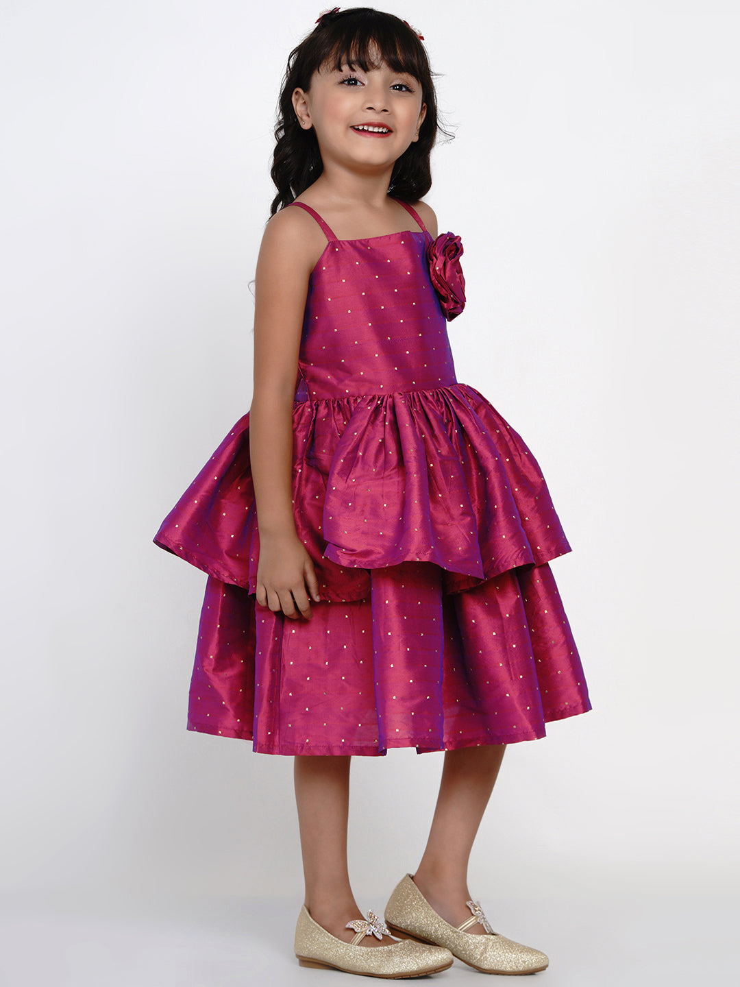 Fuchsia Jacquard Midi Dress for Kids - Bhama - Distacart