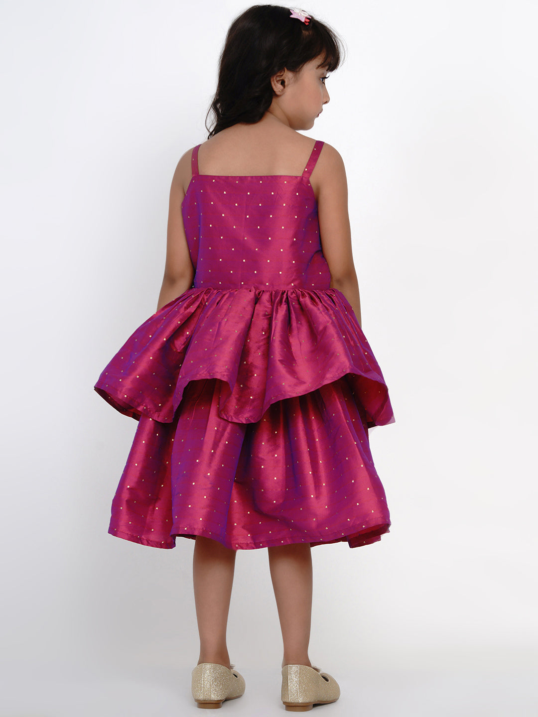 Fuchsia Jacquard Midi Dress for Kids - Bhama - Distacart