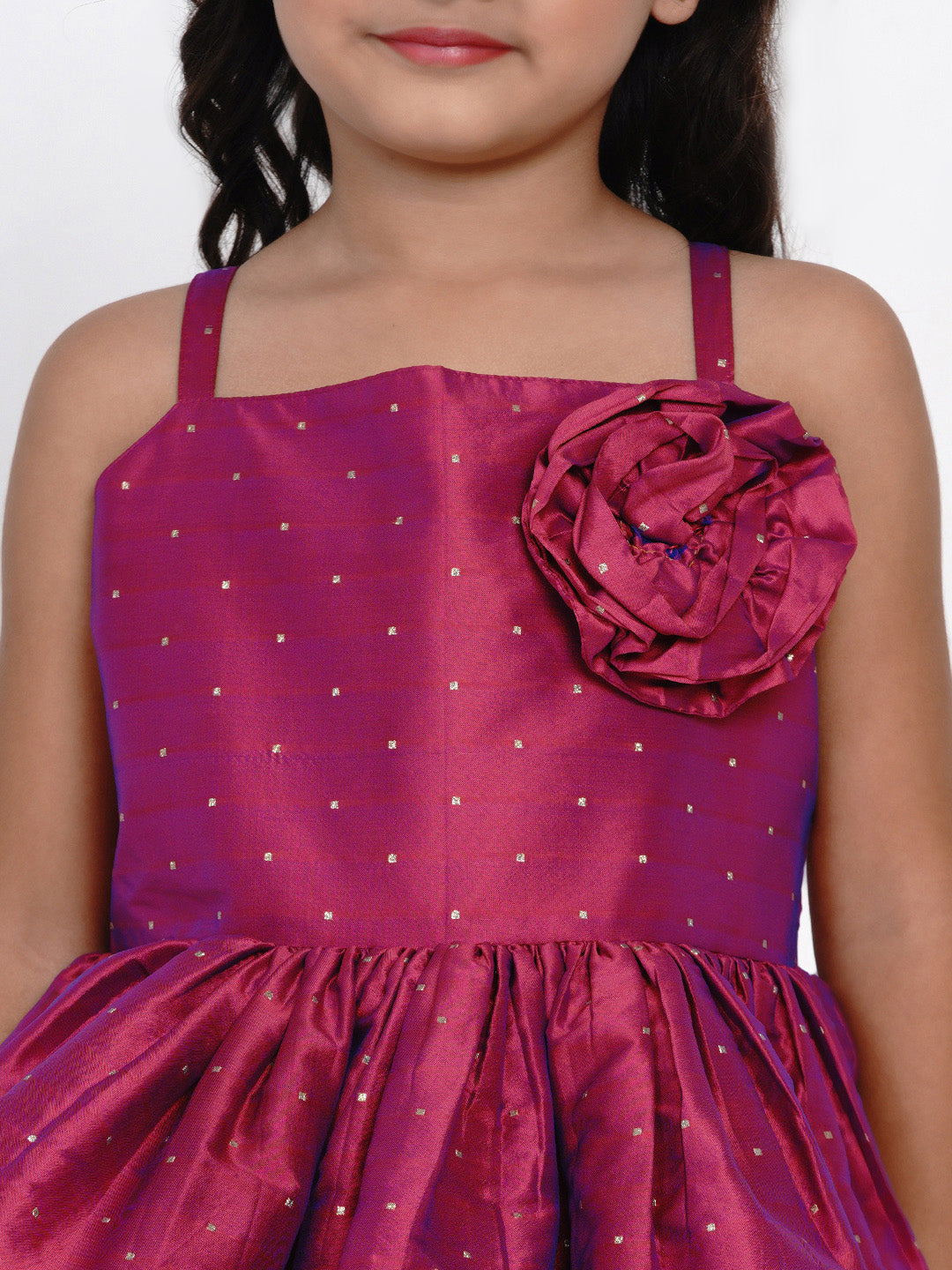 Fuchsia Jacquard Midi Dress for Kids - Bhama - Distacart