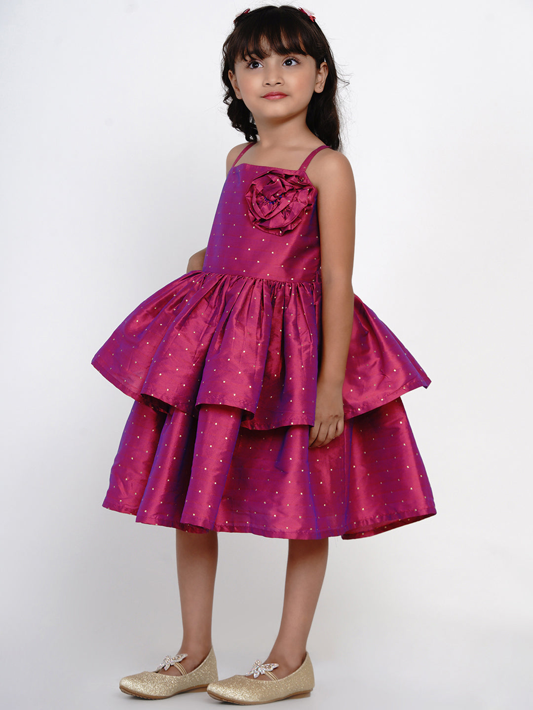 Fuchsia Jacquard Midi Dress for Kids - Bhama - Distacart