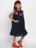 Thumbnail for Girls Navy Blue Solid Fit And Flare Dress for Kids - Bhama - Distacart