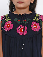 Thumbnail for Girls Navy Blue Solid Fit And Flare Dress for Kids - Bhama - Distacart