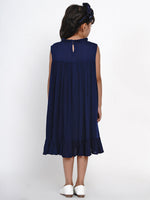 Thumbnail for Girls Navy Blue Embroidered A-Line Dress for Kids - Bhama - Distacart