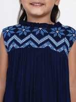Thumbnail for Girls Navy Blue Embroidered A-Line Dress for Kids - Bhama - Distacart