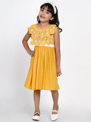 Mustard Shiffli Dress for Kids - Bhama - Distacart