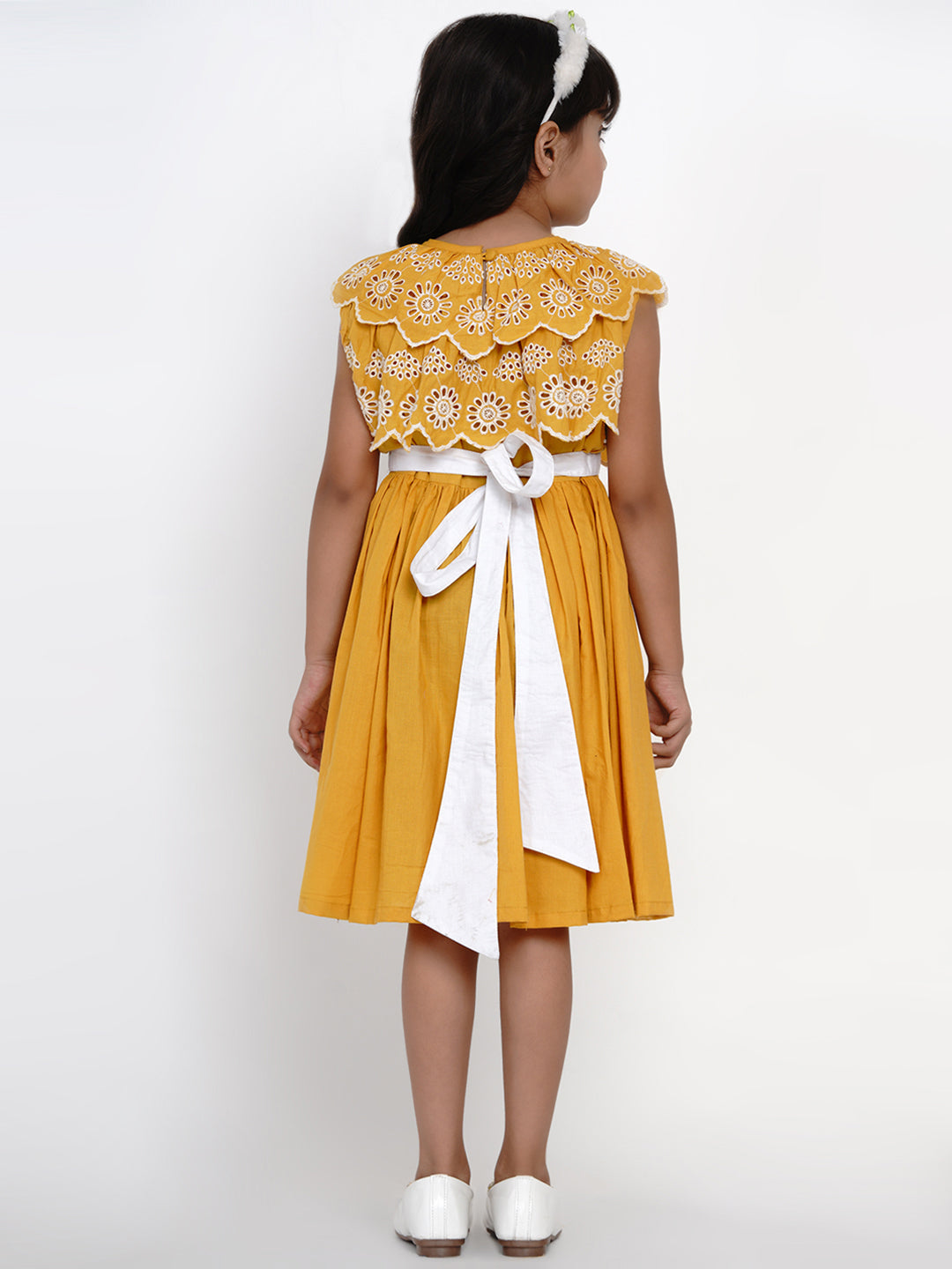 Mustard Shiffli Dress for Kids - Bhama - Distacart