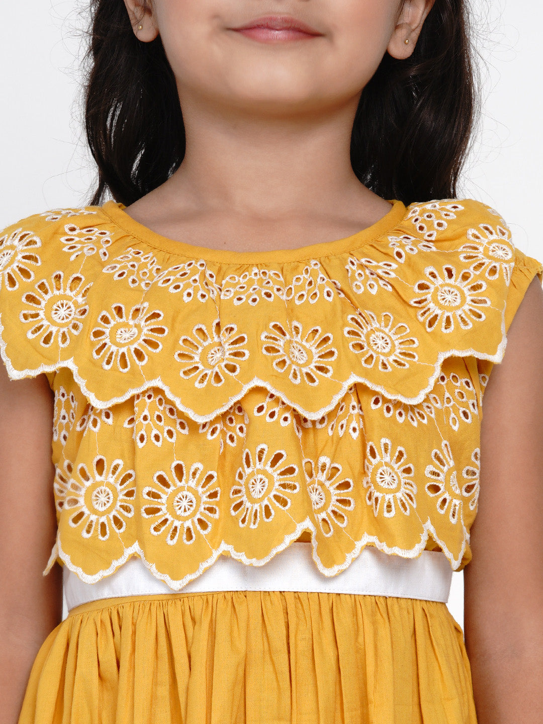 Mustard Shiffli Dress for Kids - Bhama - Distacart