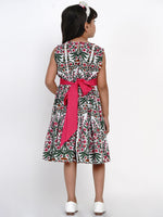 Thumbnail for Girls White & Pink Printed Fit And Flare Dress for Kids - Bhama - Distacart