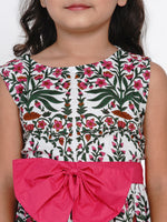 Thumbnail for Girls White & Pink Printed Fit And Flare Dress for Kids - Bhama - Distacart