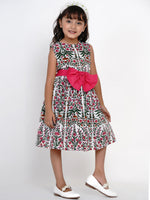 Thumbnail for Girls White & Pink Printed Fit And Flare Dress for Kids - Bhama - Distacart
