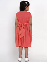 Thumbnail for Girls Peach-Coloured Embroidered Fit And Flare Dress for Kids - Bhama - Distacart