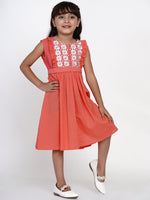 Thumbnail for Girls Peach-Coloured Embroidered Fit And Flare Dress for Kids - Bhama - Distacart