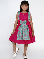 Thumbnail for Girls Fuchsia Printed Fit and Flare Dress for Kids - Bhama - Distacart