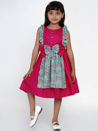 Girls Fuchsia Printed Fit and Flare Dress for Kids - Bhama - Distacart
