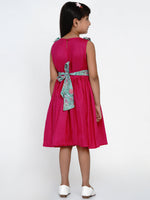 Thumbnail for Girls Fuchsia Printed Fit and Flare Dress for Kids - Bhama - Distacart