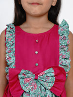 Thumbnail for Girls Fuchsia Printed Fit and Flare Dress for Kids - Bhama - Distacart