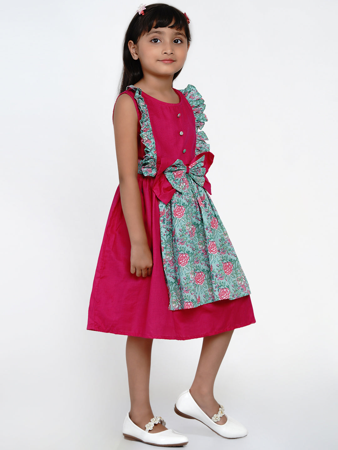 Girls Fuchsia Printed Fit and Flare Dress for Kids - Bhama - Distacart
