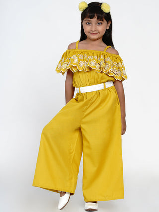 Girls Off Shoulder Cotton Ruffles Jumpsuit for Kids - Bhama - Distacart