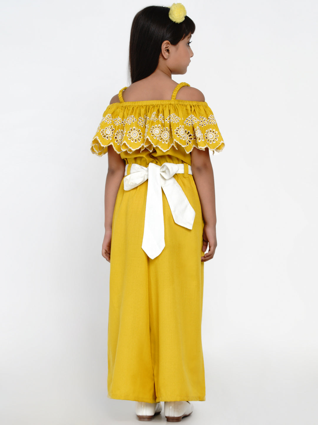 Girls Off Shoulder Cotton Ruffles Jumpsuit for Kids - Bhama - Distacart