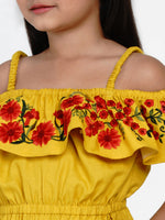 Thumbnail for Mustard Embroidered Jumpsuit for Kids - Bhama - Distacart