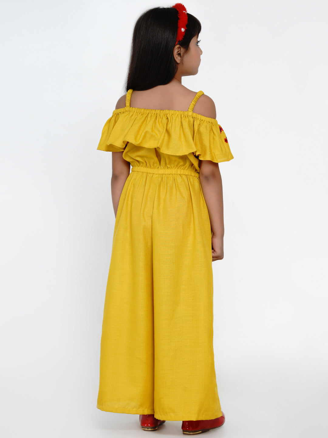 Mustard Embroidered Jumpsuit for Kids - Bhama - Distacart