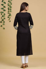 Thumbnail for Yufta Women Black & Yellow Geometric Yoke Design Straight Kurta