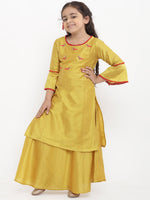 Thumbnail for Girls Yellow Embroidered Kurti with Skirt for Kids - Bhama - Distacart