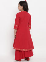Thumbnail for Girls Red Pure Cotton Kurti with Palazzos for Kids - Bhama - Distacart