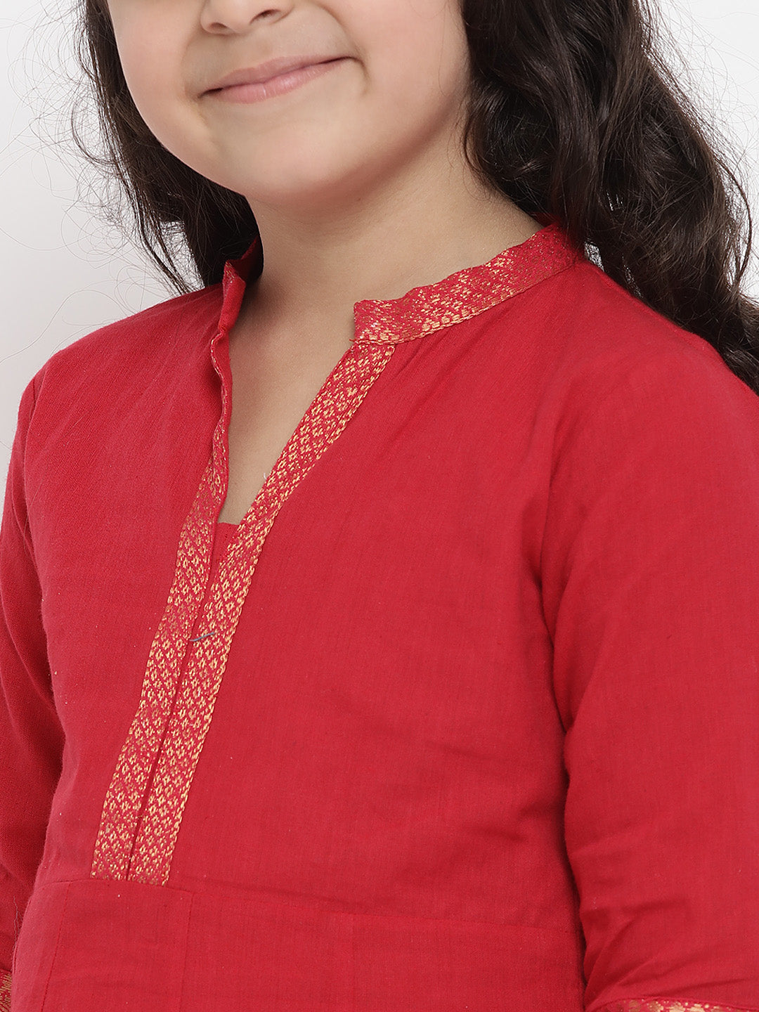 Girls Red Pure Cotton Kurti with Palazzos for Kids - Bhama - Distacart