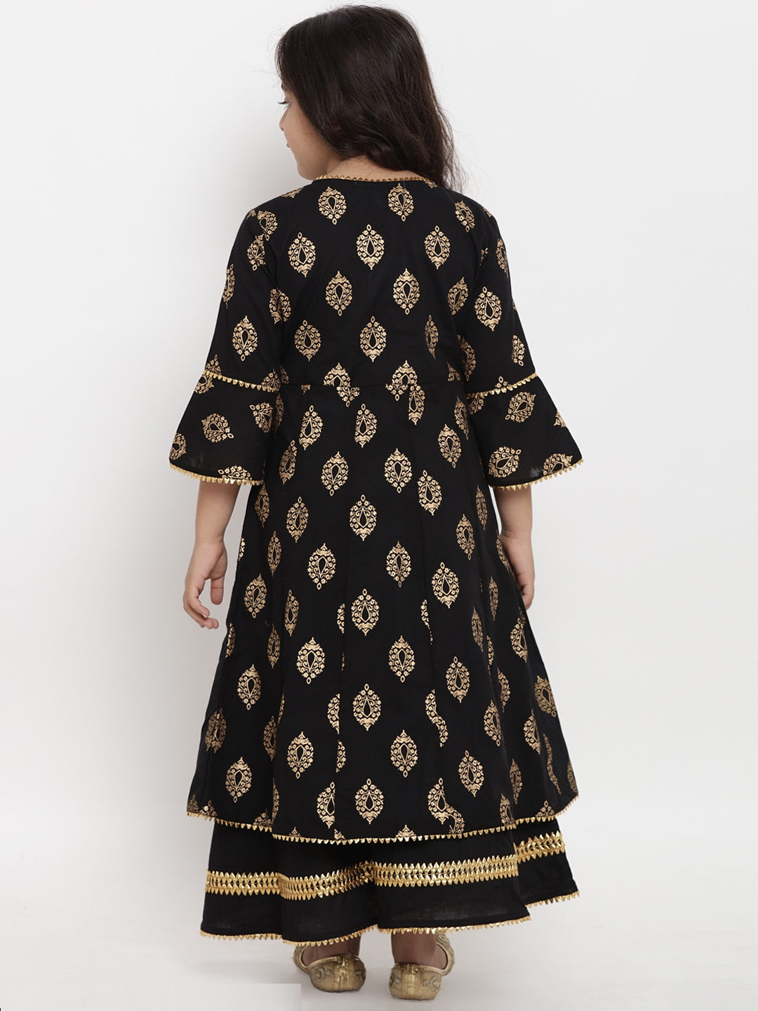Girls Black Foil Printed Angrakha Kurta With Palazzos for Kids - Bhama - Distacart