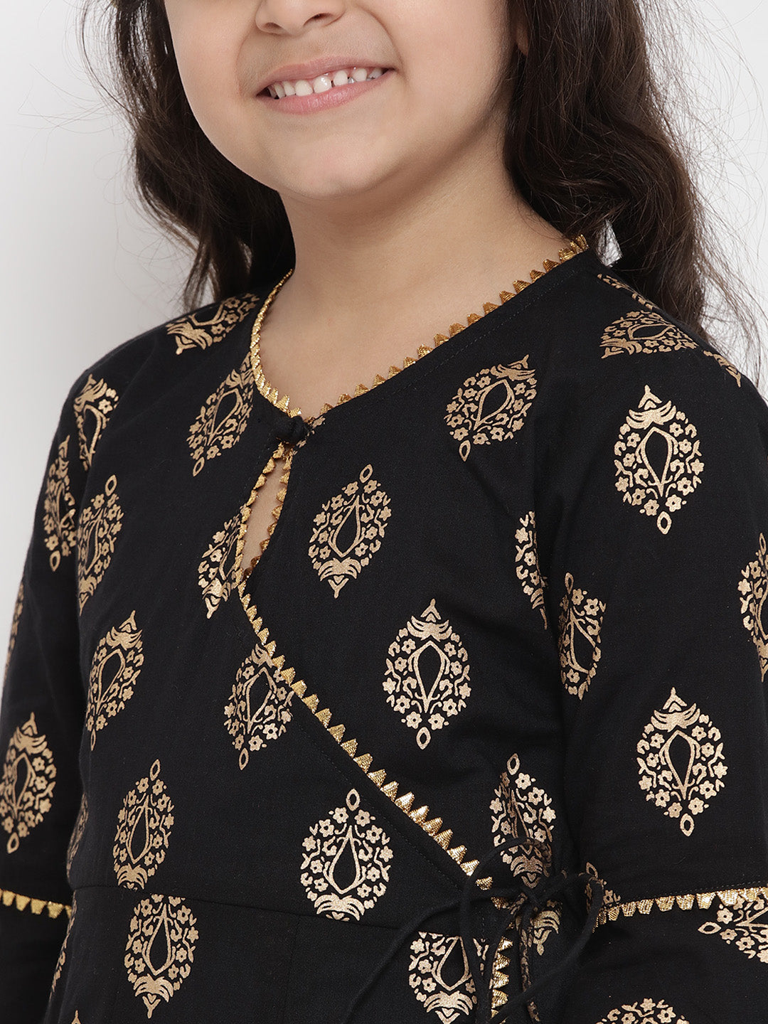 Girls Black Foil Printed Angrakha Kurta With Palazzos for Kids - Bhama - Distacart