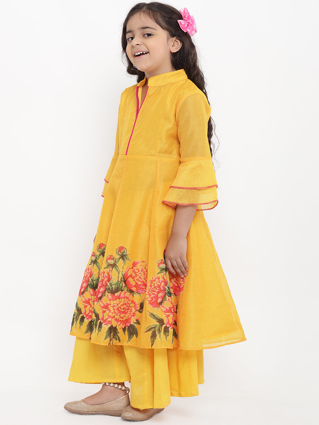 Girls Yellow Printed Kurta With Palazzos for Kids - Bhama - Distacart
