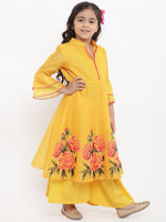 Thumbnail for Girls Yellow Printed Kurta With Palazzos for Kids - Bhama - Distacart