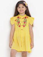 Thumbnail for Girls Yellow Embroidered Dress for Kids - Bhama - Distacart