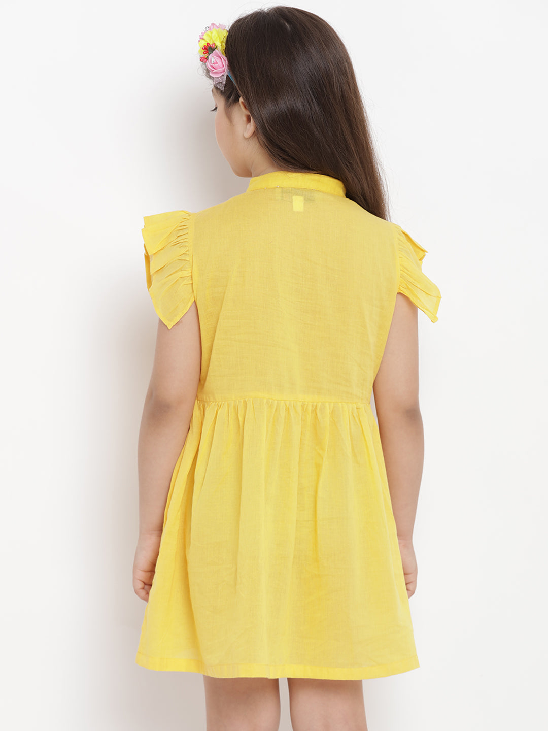 Girls Yellow Embroidered Dress for Kids - Bhama - Distacart