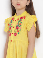 Thumbnail for Girls Yellow Embroidered Dress for Kids - Bhama - Distacart