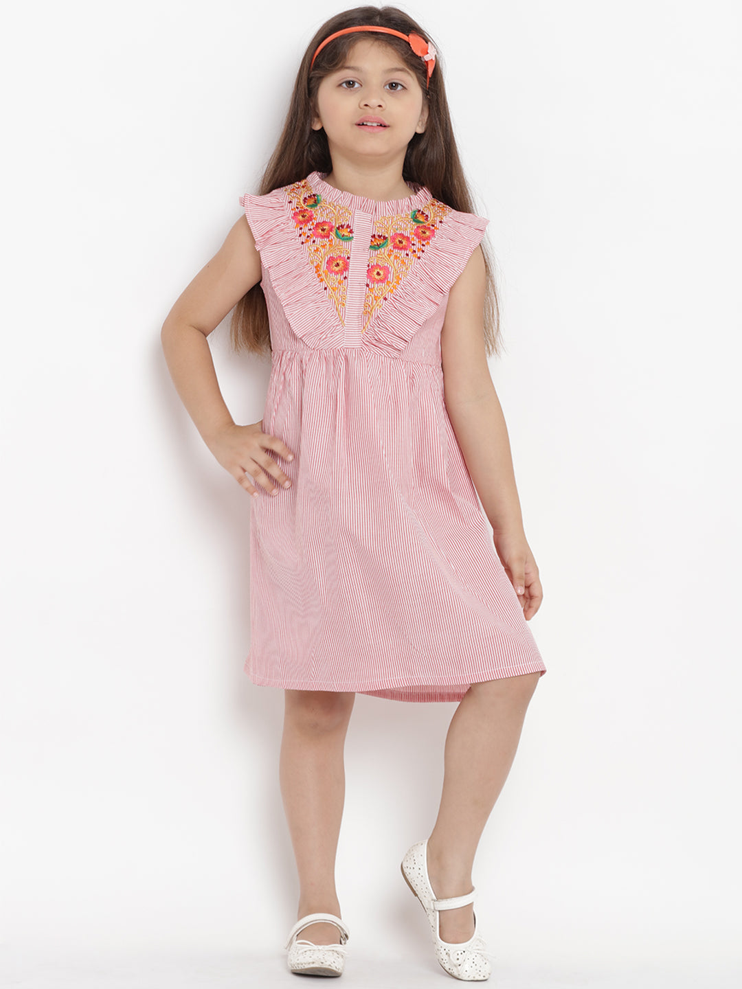 Girls Pink Striped A-Line Dress for Kids - Bhama - Distacart