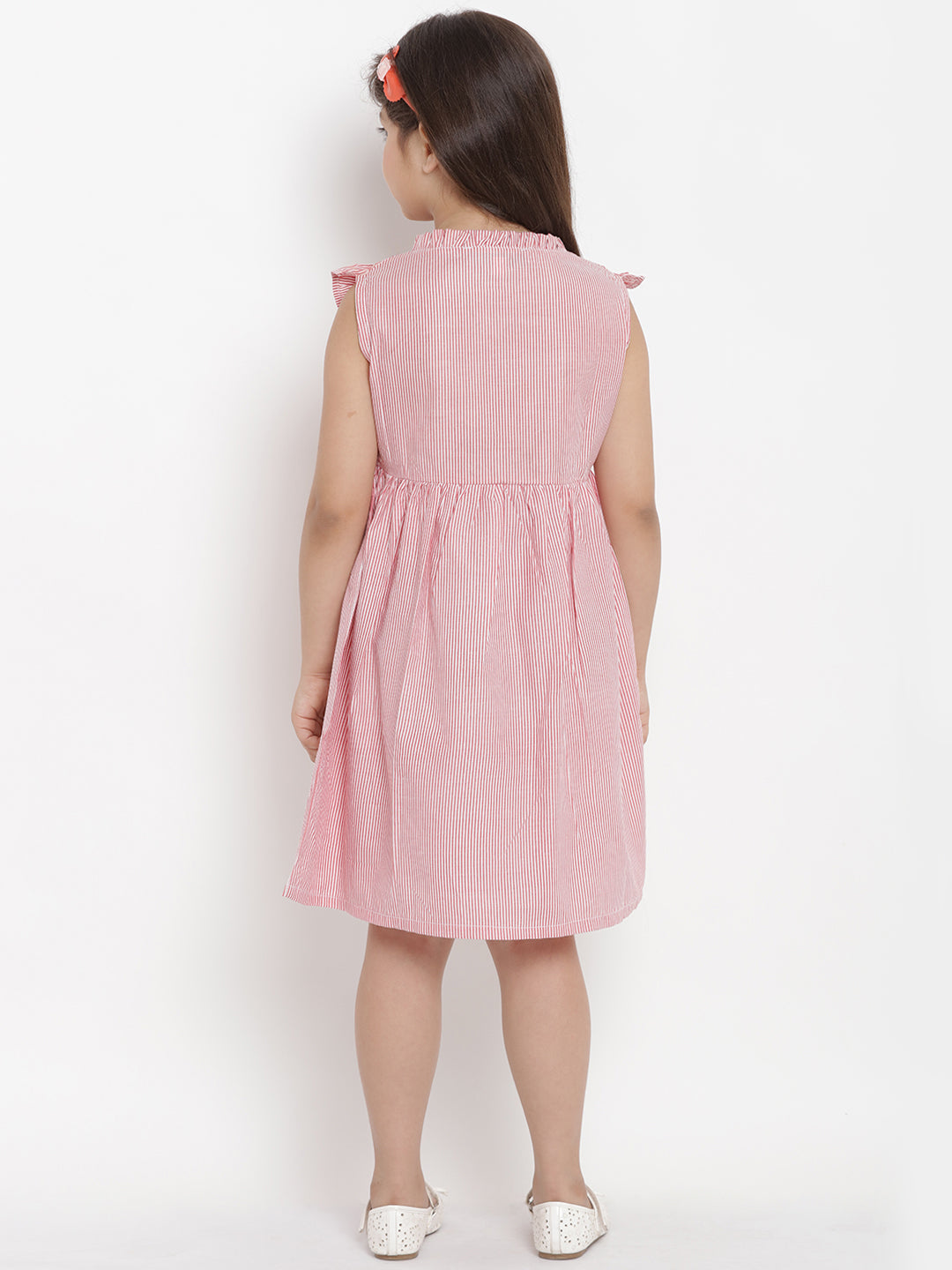 Girls Pink Striped A-Line Dress for Kids - Bhama - Distacart