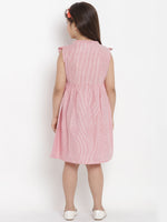 Thumbnail for Girls Pink Striped A-Line Dress for Kids - Bhama - Distacart