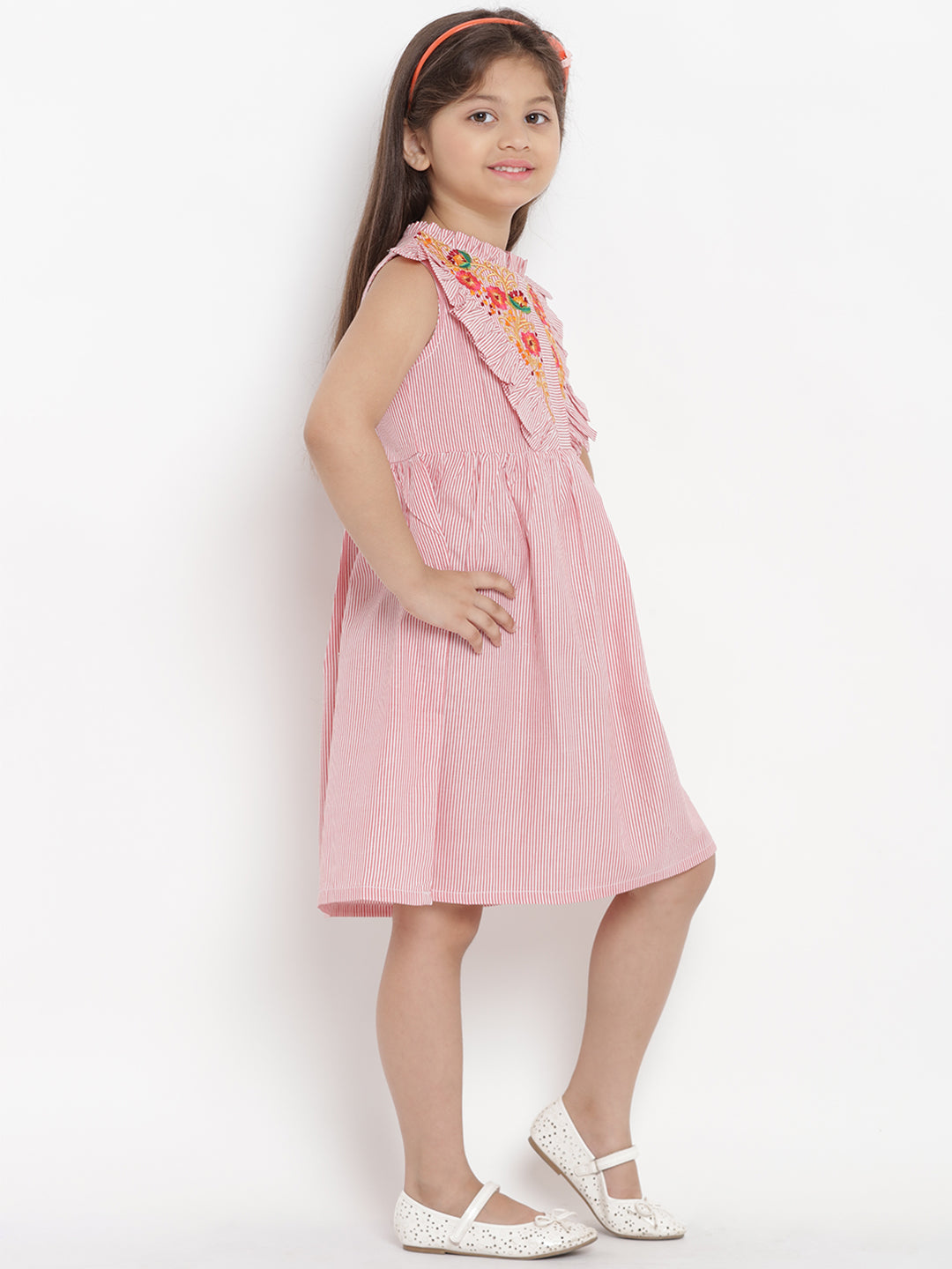 Girls Pink Striped A-Line Dress for Kids - Bhama - Distacart