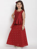 Thumbnail for Girls Maroon Solid Top with Skirt for Kids - Bhama - Distacart