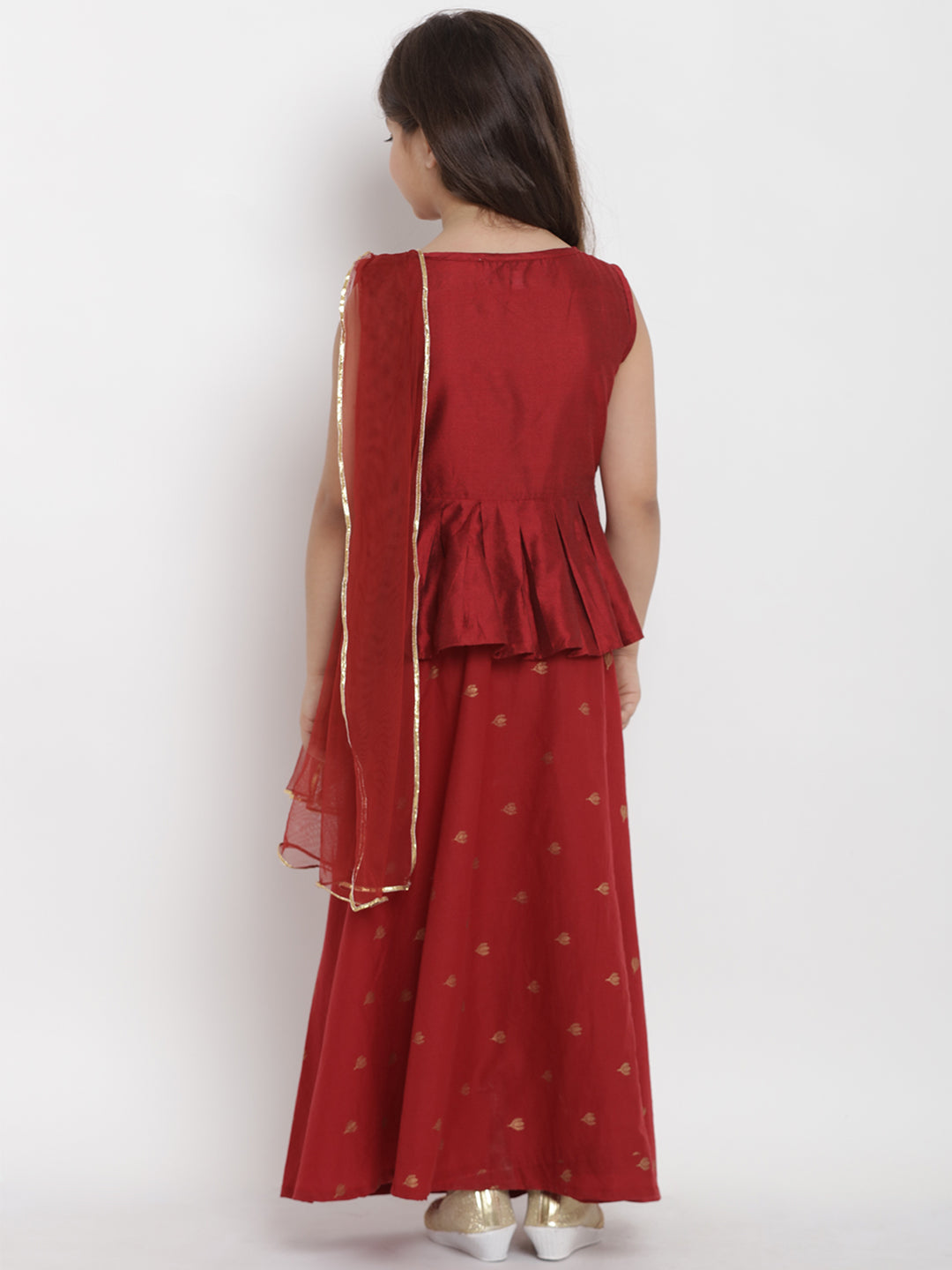 Girls Maroon Solid Top with Skirt for Kids - Bhama - Distacart