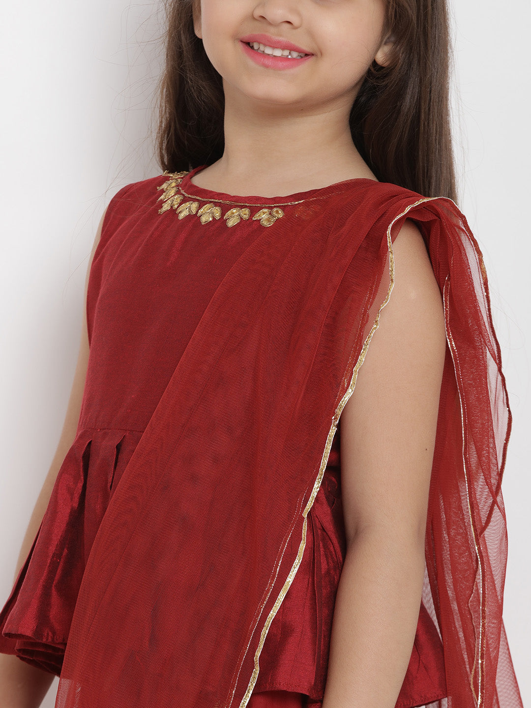 Girls Maroon Solid Top with Skirt for Kids - Bhama - Distacart